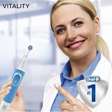 Oral-B Vitality Plus Electric Toothbrush, 1 Handle, 2 Cross Action Toothbrush Heads, 1 Mode with 2D Cleaning, 2 Pin UK Plug, Blue & White